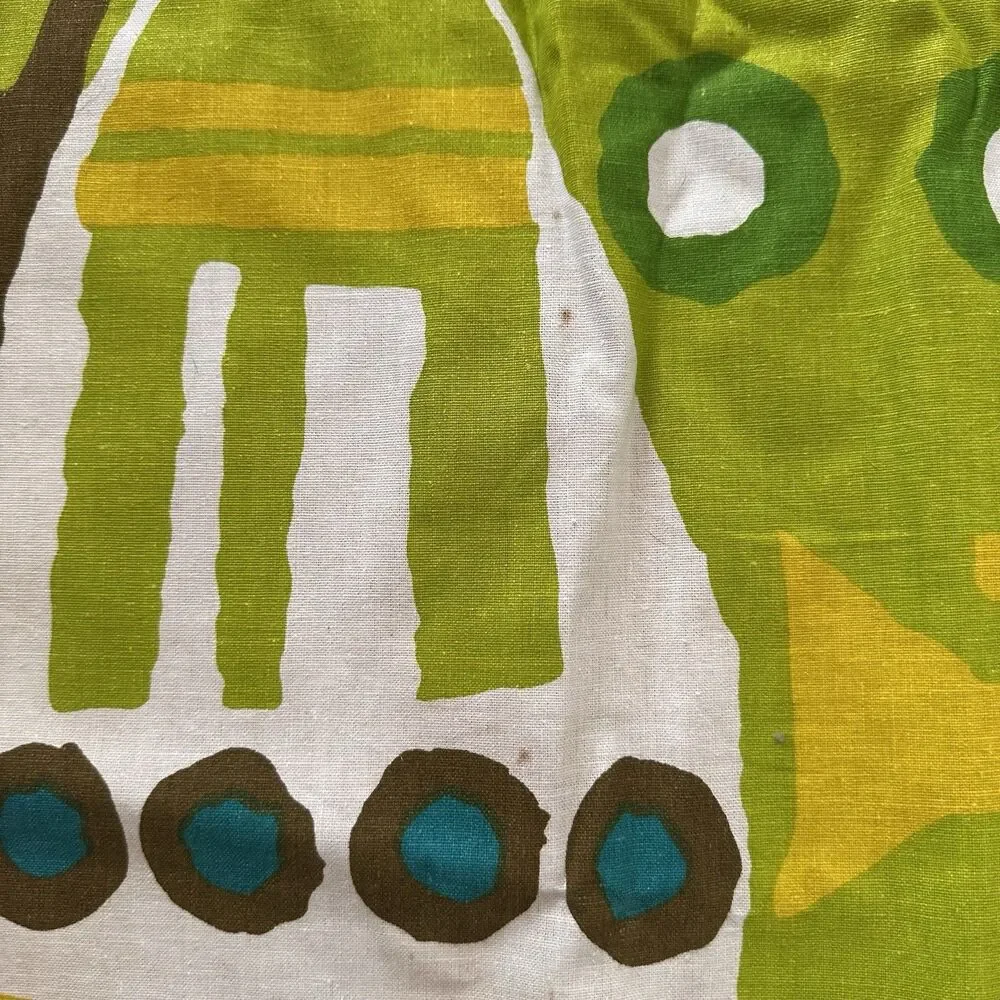 Vintage Mid Century Modern Green Abstract Print Heavy Cotton Curtains 60s 70s